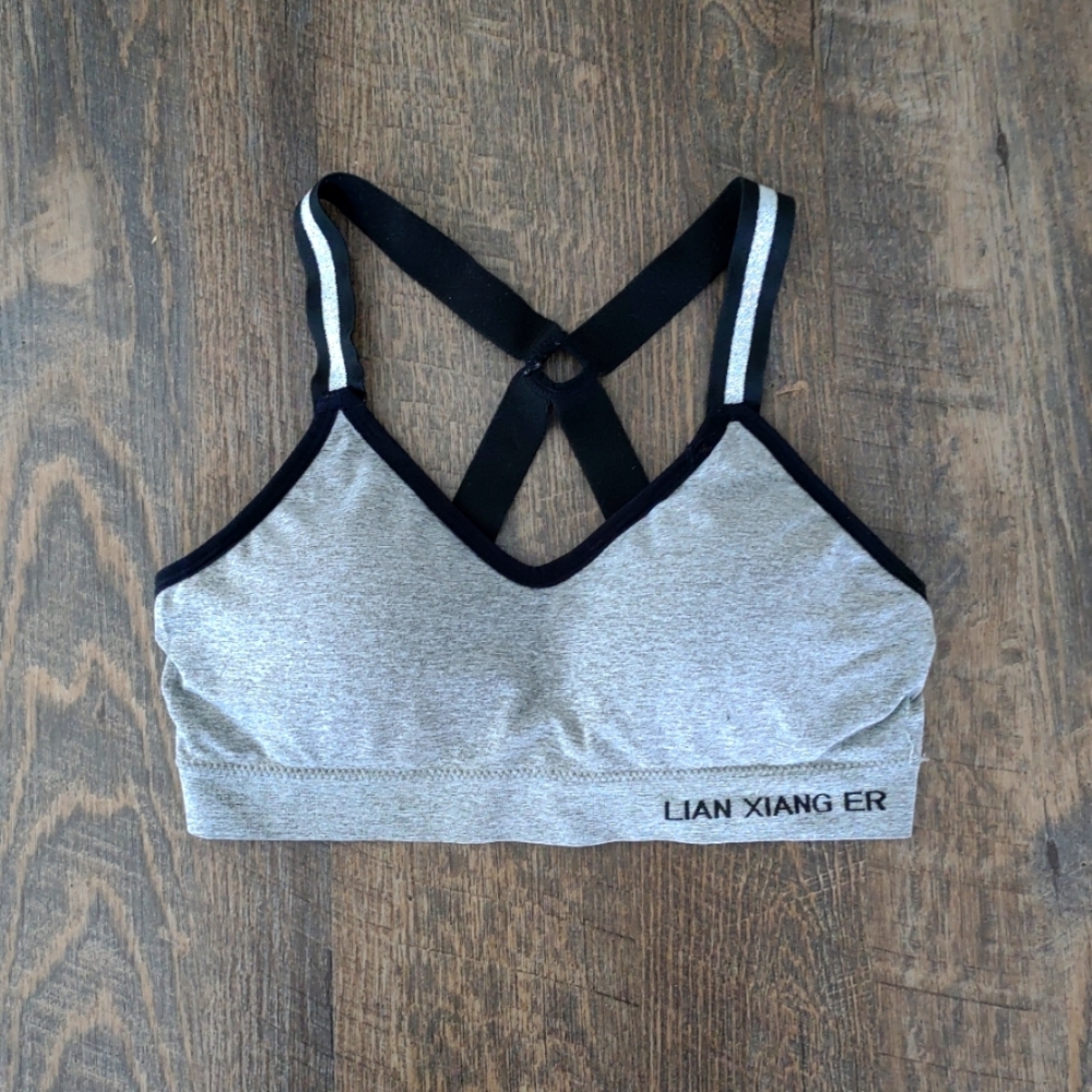 SHEIN gray racer back sports bra, medium support - S